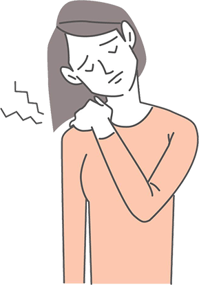 肩に手を当てて首・肩のコリに悩む女性のイラスト
